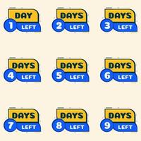 numero di giorni sinistra conto alla rovescia bandiera 1 giorno per 9 giorni sinistra etichetta impostato vettore