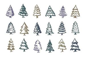 set di alberi di natale, illustrazioni disegnate a mano. vettore