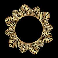 lusso d'oro il giro telaio decorato con d'oro Monstera le foglie. ornamentale telaio con posto per testo. ornato elemento per design. vettore