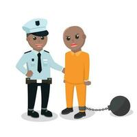 polizia africano catturato prigioniero design personaggio su bianca sfondo vettore