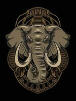 illustrazione elefante testa con incisione ornamento vettore