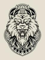 illustrazione tigre testa con incisione ornamento vettore