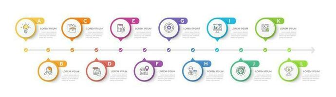 modello di infografica per le imprese. Calendario del diagramma temporale moderno di 12 mesi con diagramma di Gantt, infografica vettoriale di presentazione.