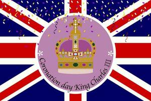 incoronazione corona re UK celebrazione UK unione Jack bandiera sfondo vettore illustrazione festa