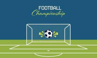 calcio campionato concetto con calcio palla colpi obbiettivo rete, 3d triangolo elementi su blu e verde intonazione sfondo. vettore