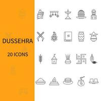 illustrazione di Dussehra icone impostato contro bianca e giallo sfondo. vettore