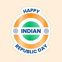 indiano, contento repubblica giorno con circolare bandiera nel tricolore etichetta stile su pesca sfondo. vettore