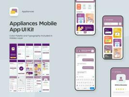 elettrodomestici mobile App ui kit con multiplo schermi come log in, creare account, profilo, ordine e Prodotto particolari. vettore