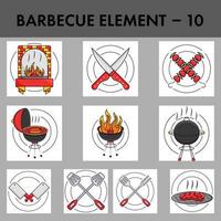 impostato di 10 barbecue elemento contro grigio sfondo. vettore