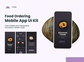 cibo ordinazione mobile App ui kit con multiplo schermi per ristorante o Hotel. vettore