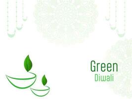 verde Diwali celebrazione concetto con eco amichevole diya decorato su bianca mandala sfondo. vettore