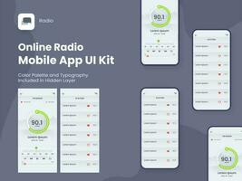 in linea Radio mobile App ui kit Compreso fm Radio, stazione schermi per di risposta siti web. vettore