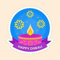 ardente candela contro mandala blu sfondo per contento Diwali etichetta. vettore