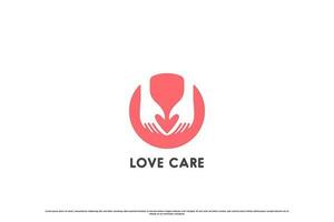 affetto cura logo design illustrazione. semplice piatto astratto creativo silhouette di amore cuore mano cura gesto donazione nel cerchio. adatto per umano cura beneficenza donazione azienda ragnatela App icona. vettore