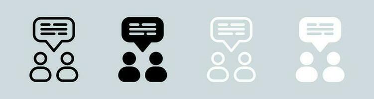 gruppo Chiacchierare icona impostato nel nero e bianca. dialogo segni vettore illustrazione.