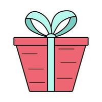 regalo scatola con arco. vettore illustrazione di colorato icona di un' festivo presente nel un' pacchetto. isolato su bianca, scatola nel involucro carta.