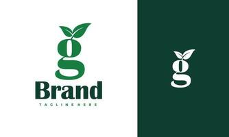 lettera g logo foglia vettore