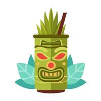 tiki esotico cocktail nel boccale con tiki maschera. hawaiano tradizionale elementi. isolato su bianca sfondo. vettore illustrazione.