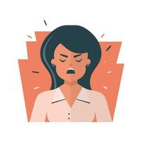 arrabbiato donna viso. vettore piatto carattere, negativo emozioni concetto. avatar isolato su bianca sfondo. mentale Salute vettore illustrazione.