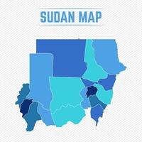 mappa dettagliata del sudan con le regioni vettore