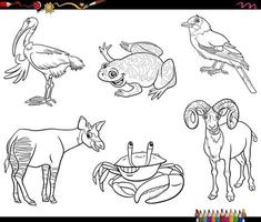 personaggi dei cartoni animati animali impostare la pagina del libro da colorare vettore