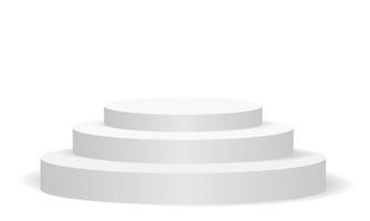 realistico bianco vuoto rotondo podio tre gradini 3d su isolato per spettacolo teatrale sfondo mostra illustrazione vettoriale