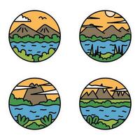 vettore logo illustrazione semplice carino e moderno di natura spiaggia e montagna nel il forma di un' cerchio