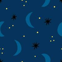 astratto notte cielo senza soluzione di continuità modello. mano disegnato mezzaluna e stelle vettore struttura. celeste sfondo nel retrò stile