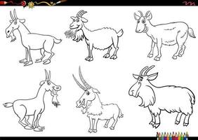 cartone animato capre azienda agricola animale personaggi impostato colorazione pagina vettore