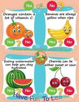 foglio di lavoro per logica bambini compito e risposta domande frutta e salutare cibo è un' si o no gioco. imparare di bambini' formazione scolastica attività. bambini imparare e giocare cervello Giochi. vettore