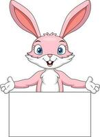 carino coniglio cartone animato con vuoto cartello vettore