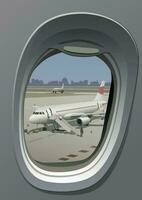 Visualizza a partire dal il finestra di il aereo su il aeroporto. vettore. vettore