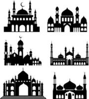 impostato di diverso islamico moschea silhouette vettore illustrazione