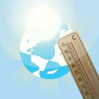 caldo sole calore onda. clima modificare. globale riscaldamento. alto temperatura termometro. tempo metereologico avvertimento. vettore illustrazione sfondo