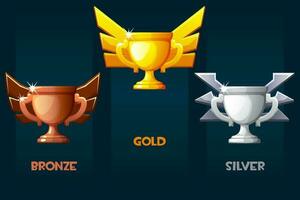 bronzo, argento e d'oro premio tazza. diverso premio posti. vettore