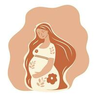 ritratto di giovane e bella donna incinta. concetto di gravidanza e maternità. illustrazione vettoriale piatta.