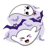 carino fantasma e pipistrelli, cartone animato vettore illustrazione, Halloween concetto