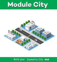 paesaggio di impianti industriali, fabbriche, parcheggi e magazzini. vista dall'alto isometrica della città con strade, edifici e alberi. industria delle costruzioni cittadine vettore