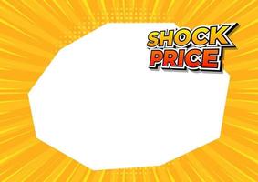 prezzo shock sul banner di sfondo giallo fumetti. modello di progettazione del prezzo shock. vettore