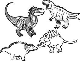 pericoloso dinosauro linea arte illustrazioni vettore