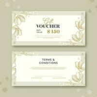 regalo voucher; tagliando bandiera o intestazione design decorato con floreale nel bianca colore. vettore