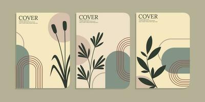 boho libro copertina set.botanico astratto stile e floreale design. per i Quaderni, pianificatori, opuscoli, libri, cataloghi, carte, inviti eccetera. vettore illustrazione.