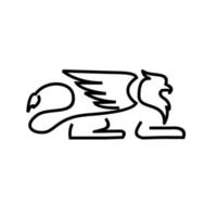 premium nero minimal griffin creatura mitica emblema mascotte linea disegno vettoriale