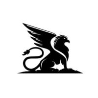 premium nero minimal griffin mitica creatura emblema mascotte disegno vettoriale