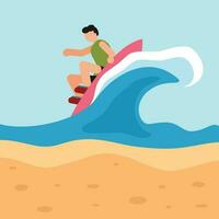 surfer su il onda, isolato sfondo. vettore