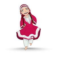 allegro giovane ragazza indossare kashmir vestito su bianca sfondo. vettore