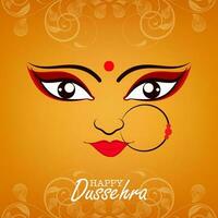 contento Dussehra celebrazione concetto con indù mitologia dea Durga viso su arancia turbine paisley sfondo. vettore