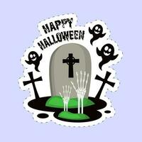 contento Halloween font con Festival elementi nel etichetta stile su blu sfondo. vettore