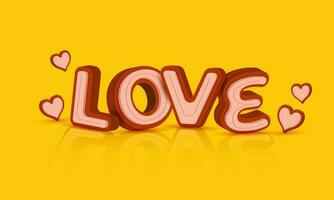 3d amore font con cuori decorato su giallo sfondo. vettore
