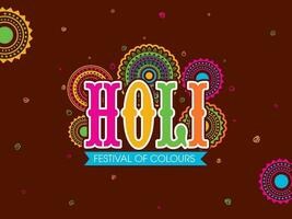 colorato etichetta holi font con mandala modello su Marrone sfondo per indiano Festival di colori concetto. vettore